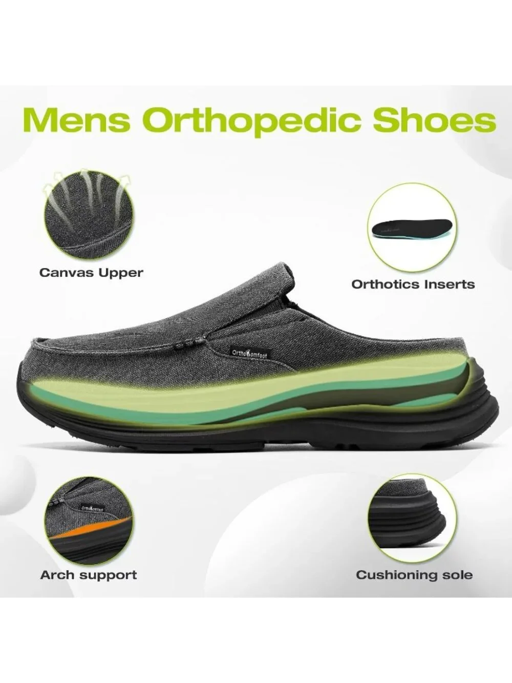 OrthoComfoot Men's Black Rubber Slip On Loafer Comfortable Non-Slip Casual Shoes